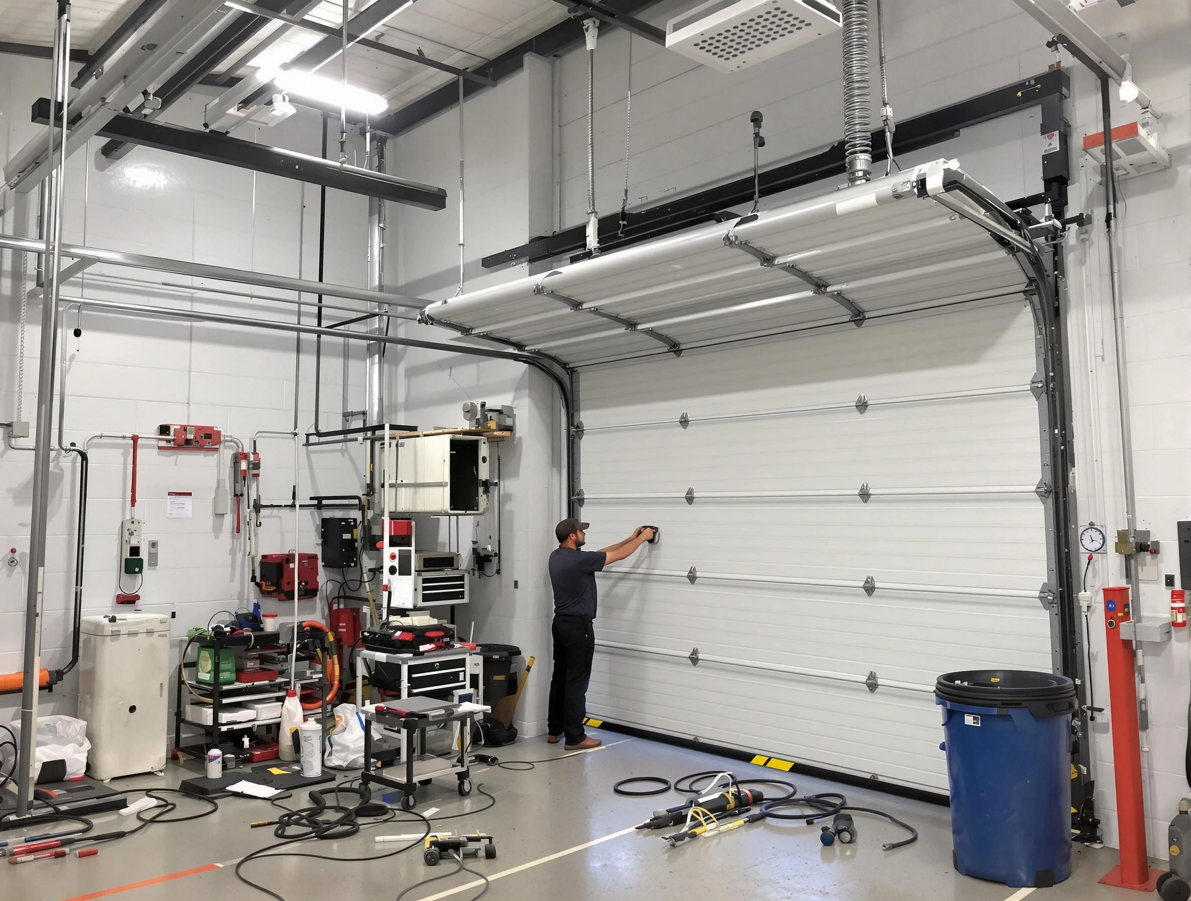 Payson Garage Door Repair certified technician performing commercial door repair at a Payson business facility