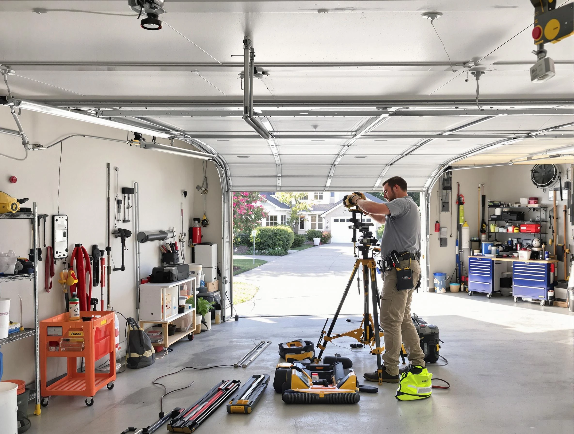 Payson Garage Door Repair specialist performing laser-guided track alignment in Payson